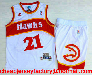 Men's Atlanta Hawks #21 Dominique Wilkins White Hardwood Classics Soul Swingman Throwback Jersey With Shorts