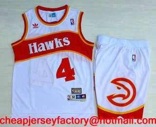 Men's Atlanta Hawks #4 Spud Webb White Hardwood Classics Soul Swingman Throwback Jersey With Shorts