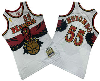 Men's Atlanta Hawks #55 Dikembe Mutombo 1996-97 White Hardwood Classics Soul Swingman Throwback Jersey