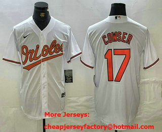Men's Baltimore Orioles #17 Colton Cowser White Cool Base Stitched Jersey