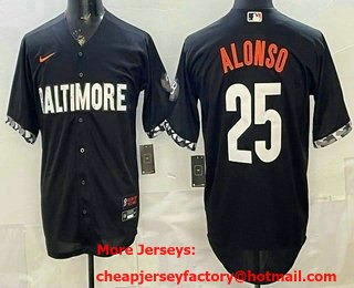 Men's Baltimore Orioles #25 Pete Alonso Black City Connect Cool Base Jersey