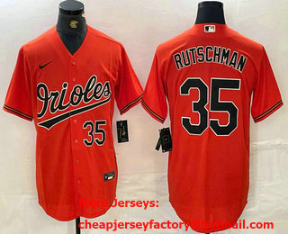 Men's Baltimore Orioles #35 Adley Rutschman Number Orange Stitched Cool Base Nike Jersey