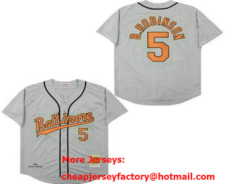Men's Baltimore Orioles #5 Brooks Robinson Gray 1966 Throwback Jersey