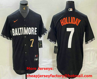 Men's Baltimore Orioles #7 Jackson Holliday Number Black 2023 City Connect Cool Base Stitched Jersey