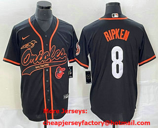 Men's Baltimore Orioles #8 Cal Ripken Jr Black With Patch Cool Base Stitched Baseball Jersey