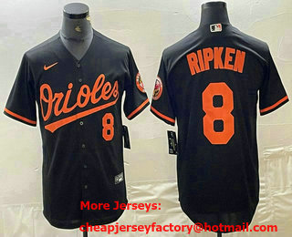 Men's Baltimore Orioles #8 Cal Ripken Jr Number Black Cool Base Stitched Jersey
