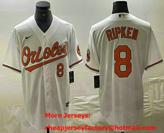Men's Baltimore Orioles #8 Cal Ripken Jr Number White Cool Base Stitched Jersey