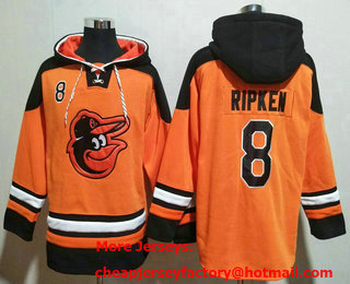 Men's Baltimore Orioles #8 Cal Ripken Jr Orange Ageless Must Have Lace Up Pullover Hoodie