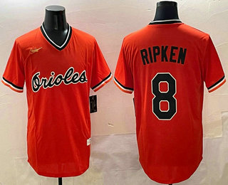 Men's Baltimore Orioles #8 Cal Ripken Jr Orange Pullover Stitched Cool Base Cooperstown Collection Nike Jersey