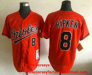Men's Baltimore Orioles #8 Cal Ripken Jr Orange Stitched Throwback Jersey