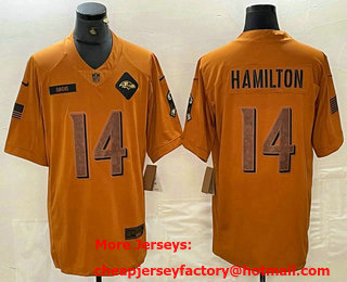 Men's Baltimore Ravens #14 Kyle Hamilton Limited Brown 2023 Salute To Service Jersey