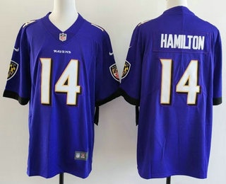 Men's Baltimore Ravens #14 Kyle Hamilton Limited Purple Vapor Jersey