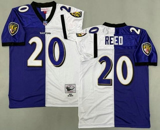 Men's Baltimore Ravens #20 Ed Reed Purple White Split 2004 Throwback Jersey