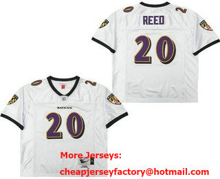 Men's Baltimore Ravens #20 Ed Reed White Throwback Jersey