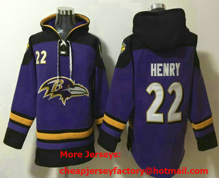 Men's Baltimore Ravens #22 Derrick Henry Purple Ageless Must Have Lace Up Pullover Hoodie