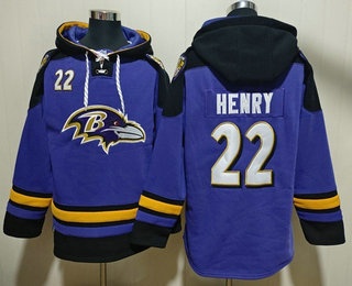 Men's Baltimore Ravens #22 Derrick Henry Purple Ageless Must Have Lace Up Pullover Hoodie