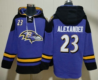Men's Baltimore Ravens #23 Jaire Alexander Purple Ageless Must Have Lace Up Pullover Hoodie