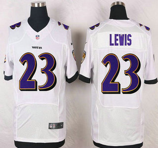 Men's Baltimore Ravens #23 Kendrick Lewis White Road NFL Nike Elite Jersey