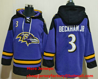 Men's Baltimore Ravens #3 Odell Beckham Jr Purple Ageless Must Have Lace Up Pullover Hoodie