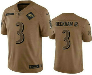 Men's Baltimore Ravens #3 Odell Beckham Jr Limited Brown 2023 Salute To Service Jersey