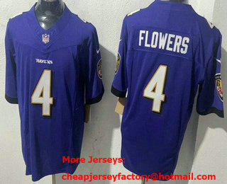 Men's Baltimore Ravens #4 Zay Flowers Limited Purple FUSE Vapor Jersey