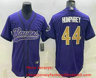 Men's Baltimore Ravens #44 Marlon Humphrey Purple Gold With Patch Cool Base Stitched Baseball Jersey