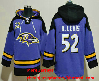 Men's Baltimore Ravens #52 Ray Lewis Purple Ageless Must Have Lace Up Pullover Hoodie