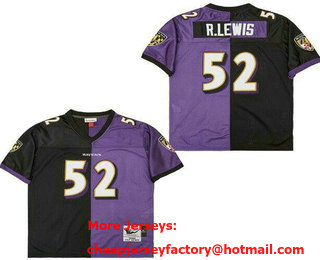 Men's Baltimore Ravens #52 Ray Lewis Black Purple 2000 Throwback Jersey