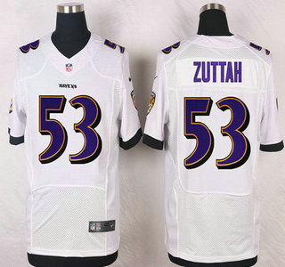 Men's Baltimore Ravens #53 Jeremy Zuttah White Road NFL Nike Elite Jersey