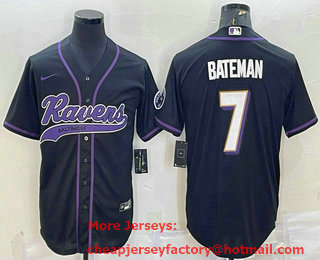 Men's Baltimore Ravens #7 Rashod Bateman Black With Patch Cool Base Stitched Baseball Jersey