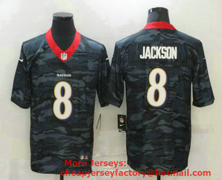Men's Baltimore Ravens #8 Lamar Jackson 2020 Camo Limited Stitched Nike NFL Jersey