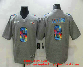 Men's Baltimore Ravens #8 Lamar Jackson 2020 Grey Crucial Catch Limited Stitched NFL Jersey