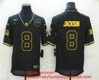 Men's Baltimore Ravens #8 Lamar Jackson Black Gold 2020 Salute To Service Stitched NFL Nike Limited Jersey