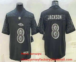 Men's Baltimore Ravens #8 Lamar Jackson Black Reflective Limited Stitched Football Jersey
