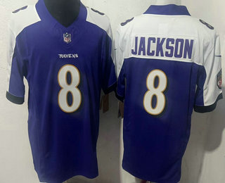 Men's Baltimore Ravens #8 Lamar Jackson Limited Purple Thanksgiving Fashion Vapor Jersey