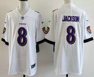 Men's Baltimore Ravens #8 Lamar Jackson Limited White Vapor Jersey