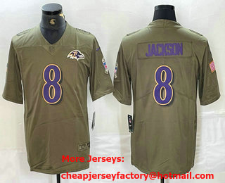 Men's Baltimore Ravens #8 Lamar Jackson Olive 2017 Salute To Service Stitched NFL Nike Limited Jersey