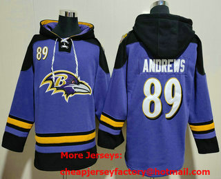 Men's Baltimore Ravens #89 Mark Andrews Purple Ageless Must Have Lace Up Pullover Hoodie