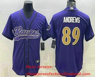 Men's Baltimore Ravens #89 Mark Andrews Purple Gold With Patch Cool Base Stitched Baseball Jersey