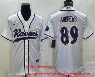Men's Baltimore Ravens #89 Mark Andrews White With Patch Cool Base Stitched Baseball Jersey