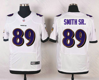 Men's Baltimore Ravens #89 Steve Smith Sr White Road NFL Nike Elite Jersey