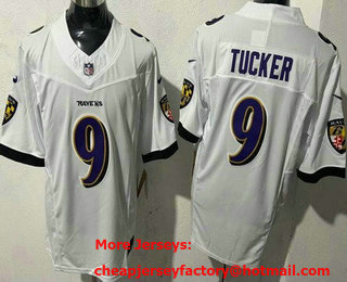 Men's Baltimore Ravens #9 Justin Tucker Limited White FUSE Jersey