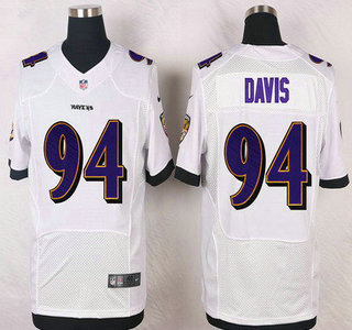 Men's Baltimore Ravens #94 Carl Davis White Road NFL Nike Elite Jersey