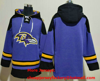 Men's Baltimore Ravens Blank Purple Ageless Must Have Lace Up Pullover Hoodie