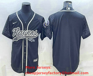 Men's Baltimore Ravens Blank Black Reflective With Patch Cool Base Stitched Baseball Jersey