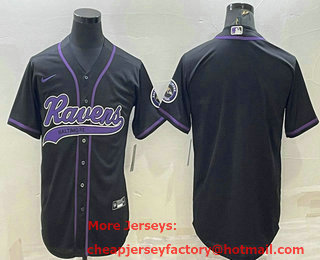 Men's Baltimore Ravens Blank Black With Patch Cool Base Stitched Baseball Jersey