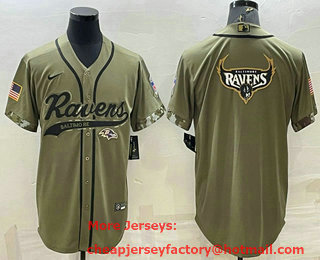 Men's Baltimore Ravens Olive Salute to Service Team Big Logo Cool Base Stitched Baseball Jersey