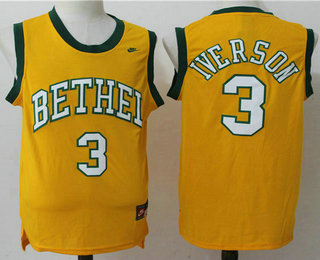 Men's Bethel High School #3 Allen Iverson Yellow Basketball Nike Swingman Jersey