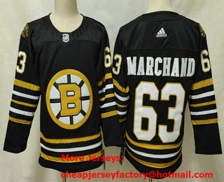 Men's Boston Bruins #63 Brad Marchand Black 100th Anniversary Authentic Jersey