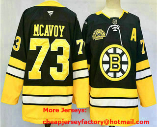 Men's Boston Bruins #73 Charlie McAvoy Black 100th Anniversary 2024 Stitched Jersey